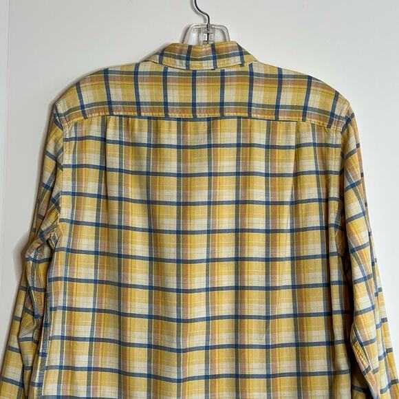 Lucky Brand California Fit Plaid Button Front Shirt Yellow Blue Mens Small - Picture 7 of 14